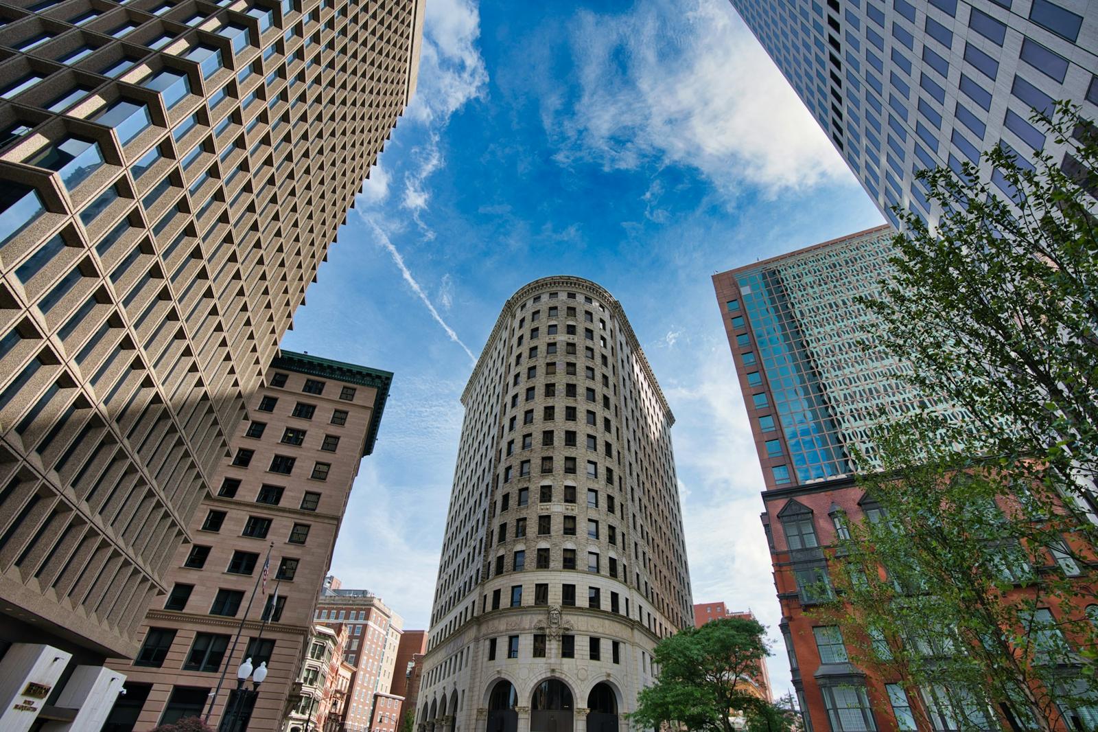 Looking up at office buildings in downtown Providence